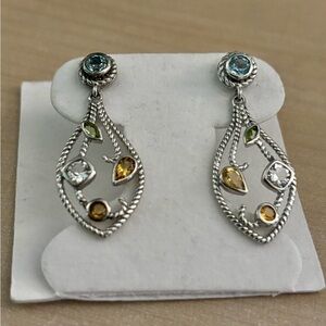 Sterling Silver Drop Earrings with Multicolor Stones